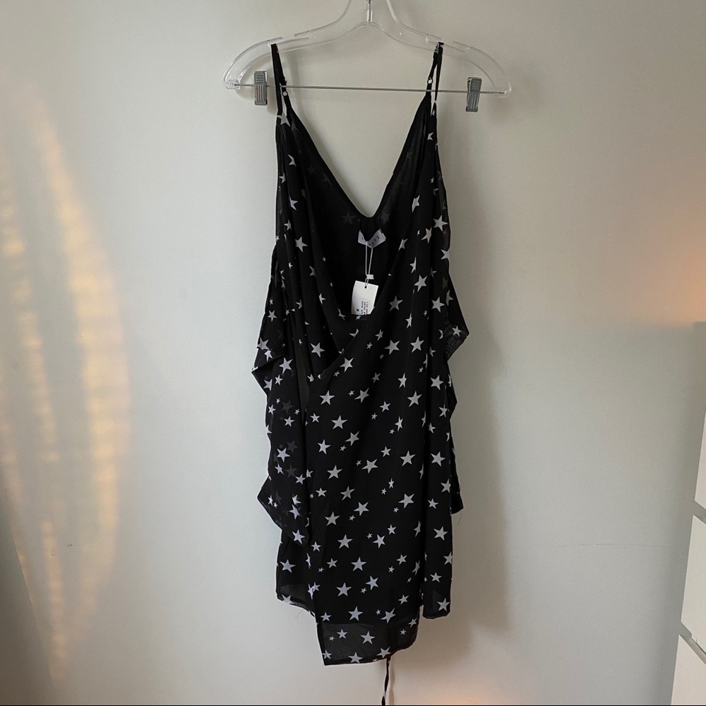 LIONESS Star Print Wrap Dress w/ Sleeves